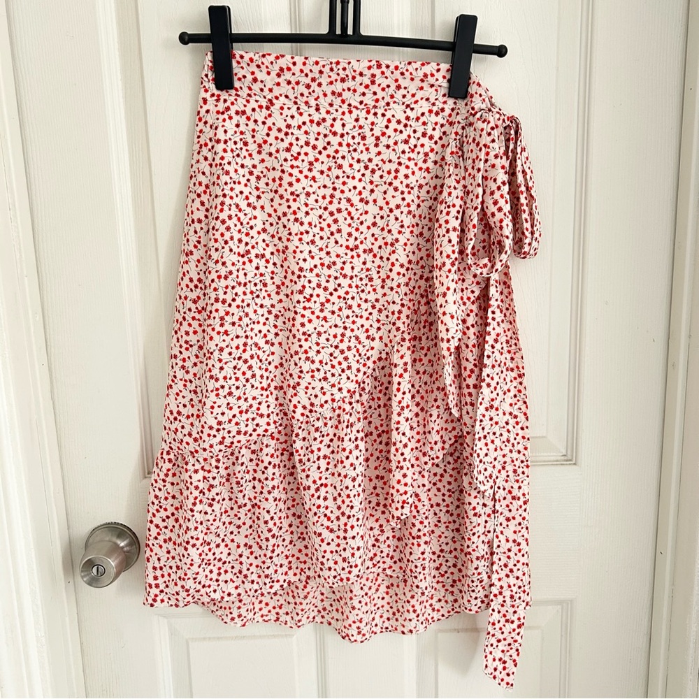 Floral Print Ruffle Trim Tie Side Wrap Skirt